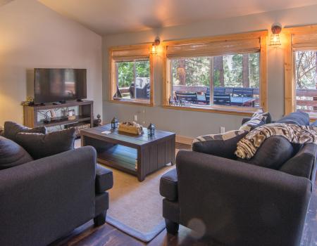 living room with tv and south facing windows
